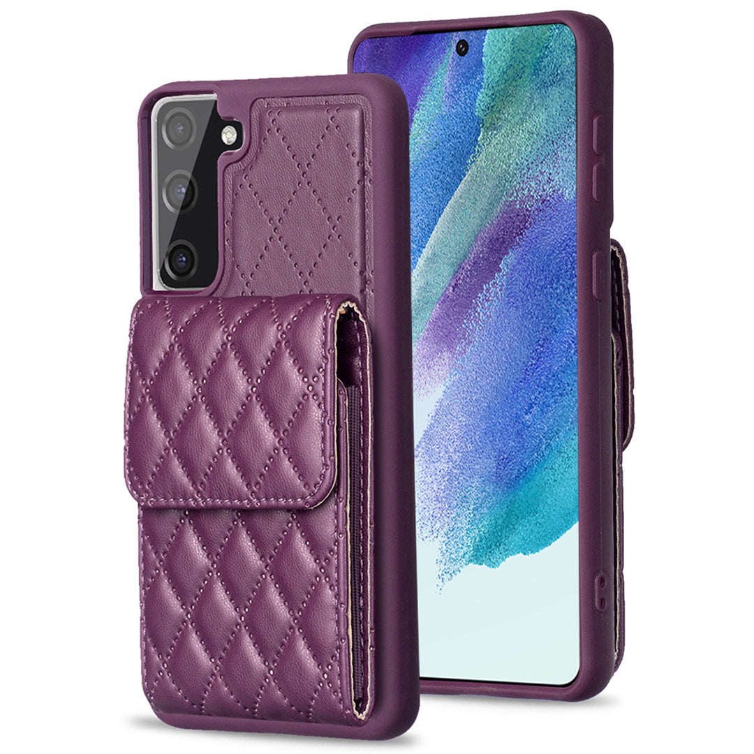 BF22-Style For Samsung Galaxy S21 FE 5G PU Leather Coated TPU Phone Case with Card Holder Kickstand BF22-Style For Samsung Galaxy S21 FE 5G PU Leather Coated TPU Phone Case with Card Holder Kickstand